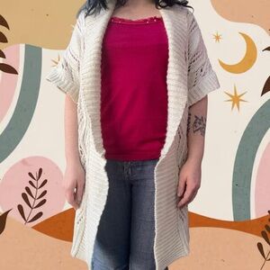 early 2010s old navy foldover hem open front short sleeve cardigan, sz md